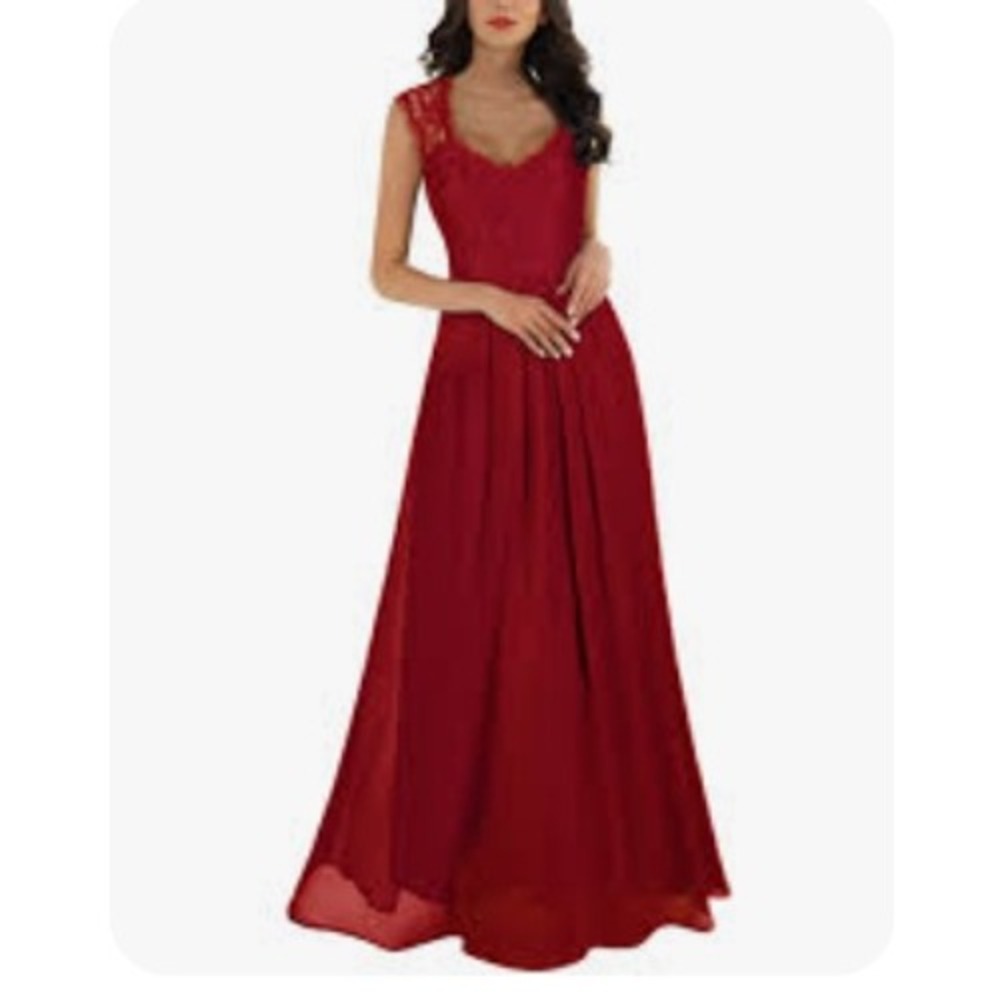 Miusol 3XL Red Lace Top Chiffon Maxi Dress‎ Evening Party Gown Fits 18/20 2X